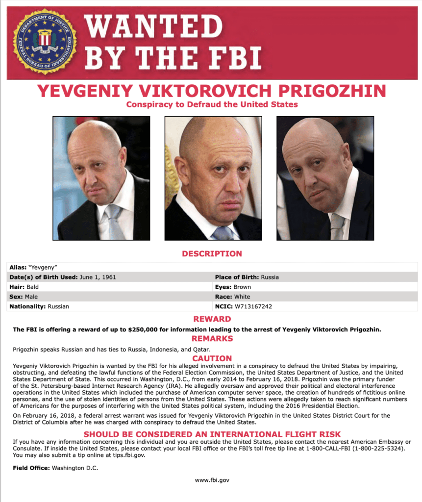 fbi wanted Prigozhin